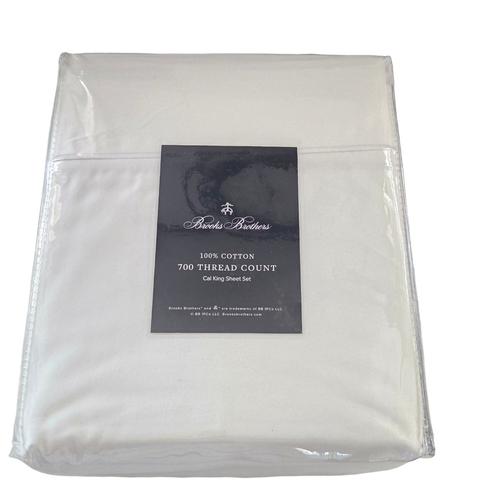 Brooks Brothers 100% Cotton 700 Thread Count 4pc White Cal King Sheet Set 72x84